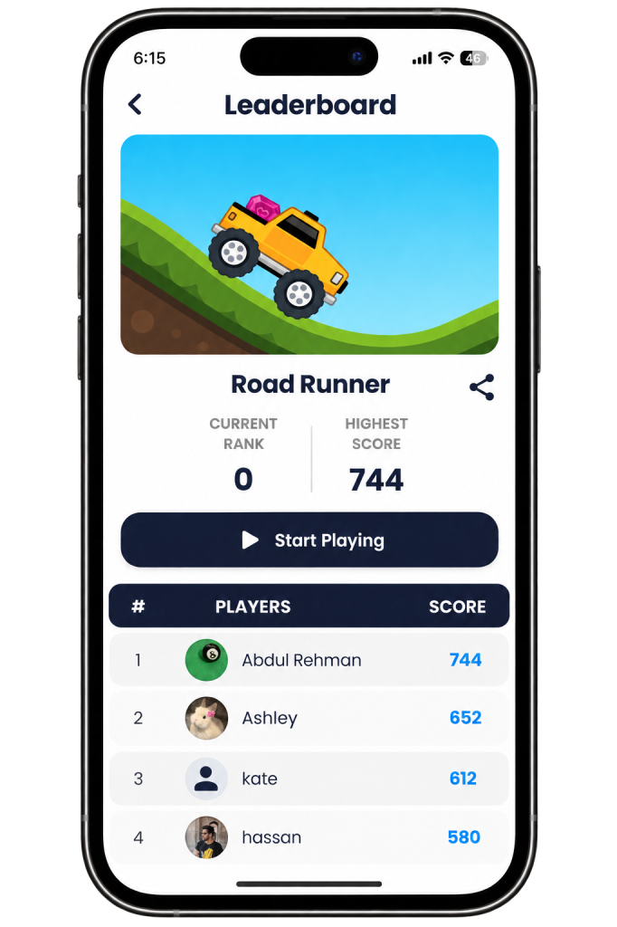 Game leaderboard screen
